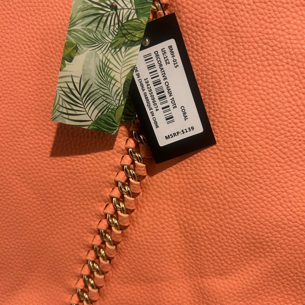 Badgley Mischka Coral Vegan Leather Tote with Gold Hardware - Picture 6 of 6